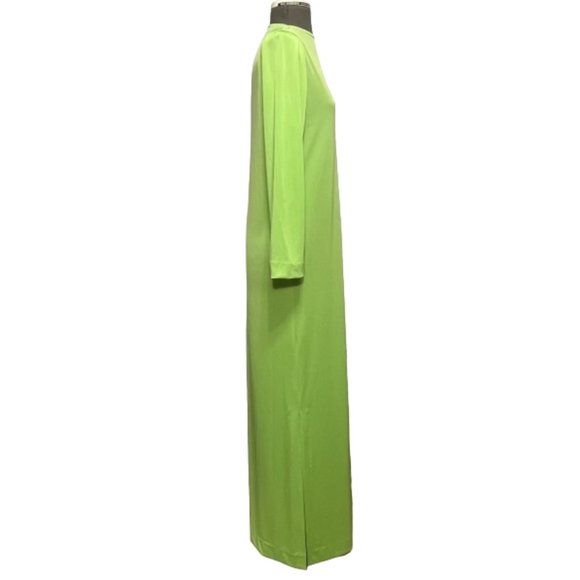 Vintage HALSTON IV Dorian Lime Green Long Sleeved Boat Neck Column Maxi Dress - Picture 3 of 16